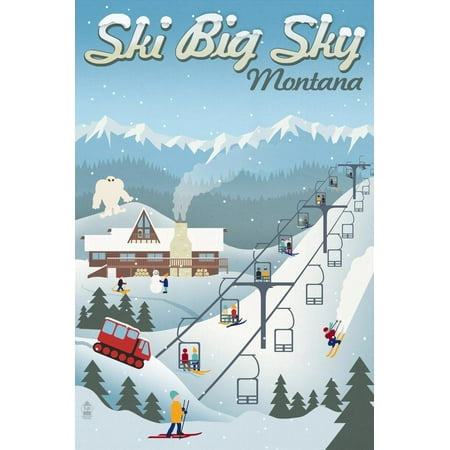Big Sky, Montana - Retro Ski Resort Skiing Travel Advertisement Print Wall Art By Lantern
