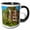 Black/White, variant on 3drose, View of the Tahiti Village Hotel in Las Vegas, Nevada with Its Palm Trees, Green Grass and Balconys, 11oz Mug