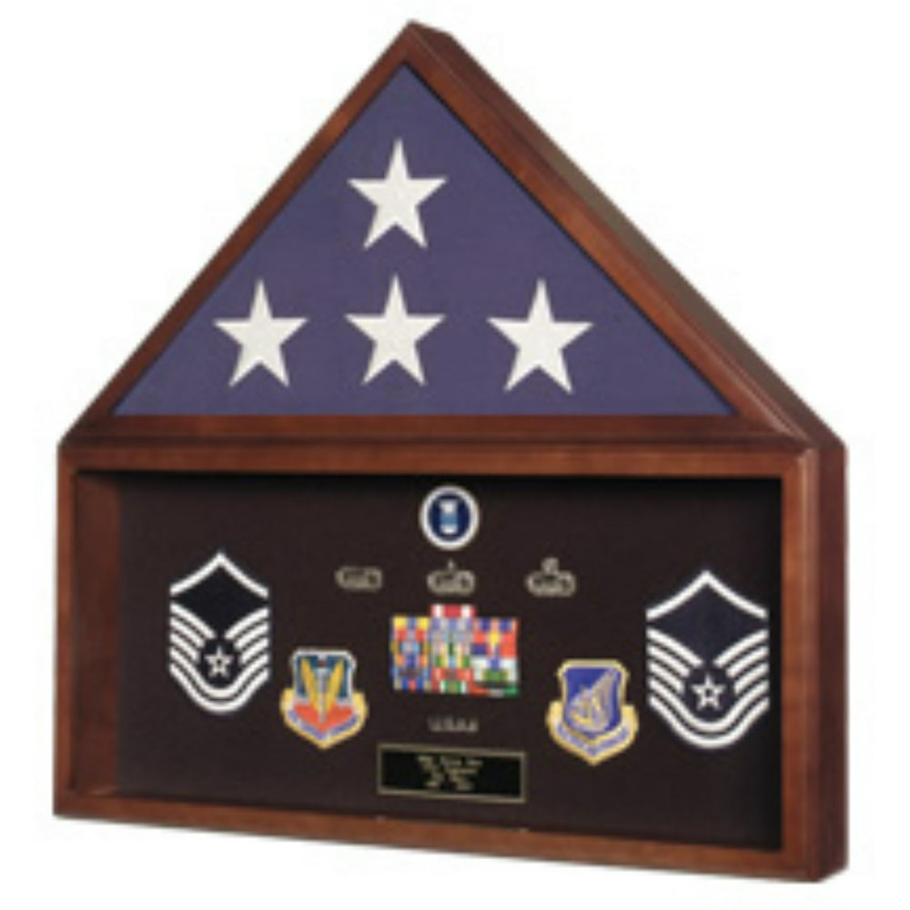 Large Flag and Military Medals Display Case Wall Mount