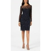 Adrianna Papell Women's Illusion Embellished Dress Blue Size 14 Petite