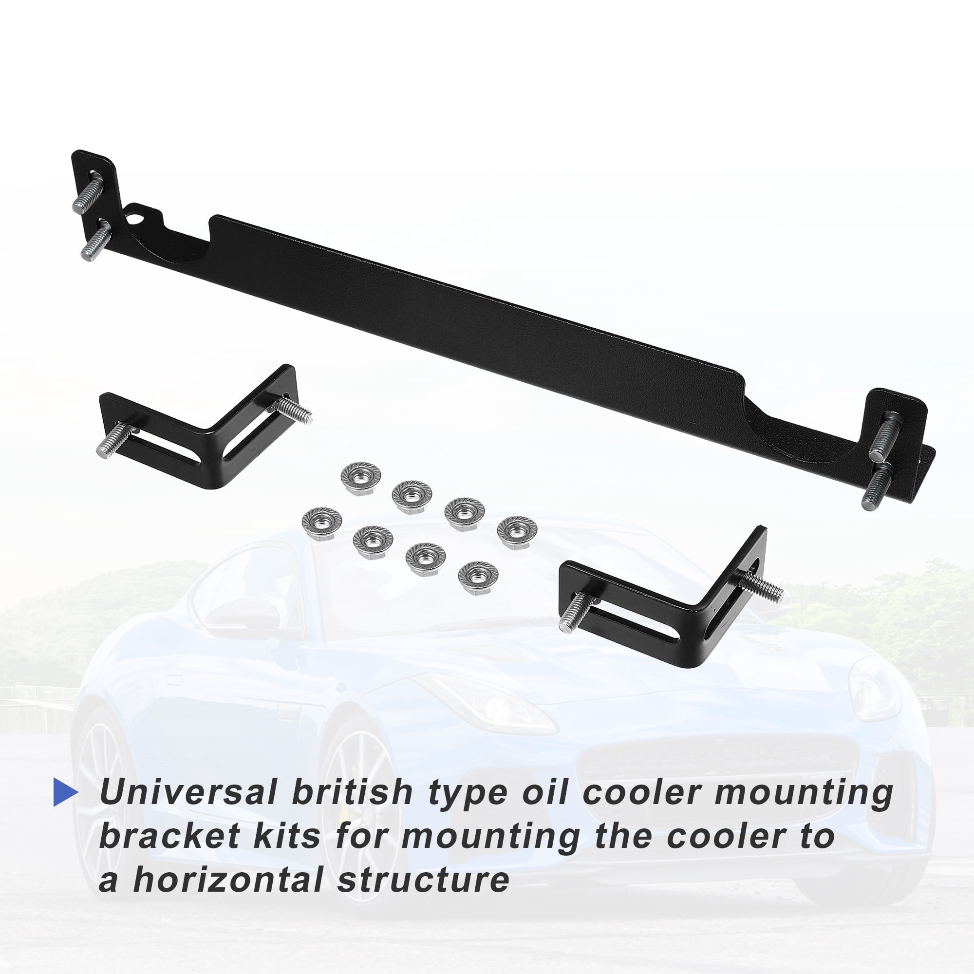 Universal 330mm Black Aluminum Oil Cooler Mounting Bracket Kit - Fits UK Style Coolers