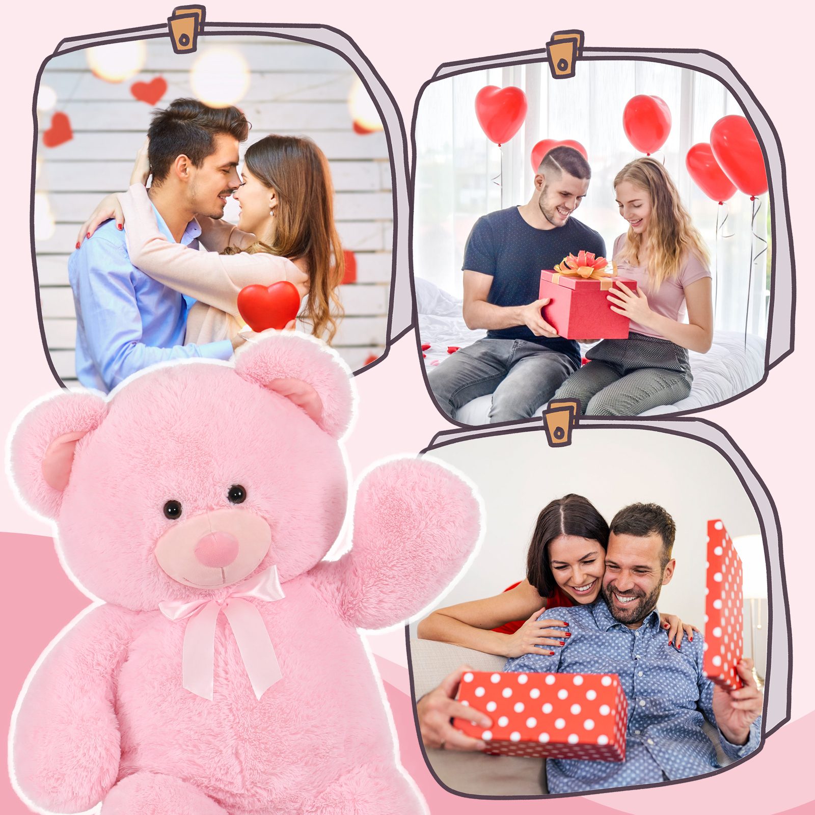 Morismos Pink Giant Teddy Bear with Bow photo 4