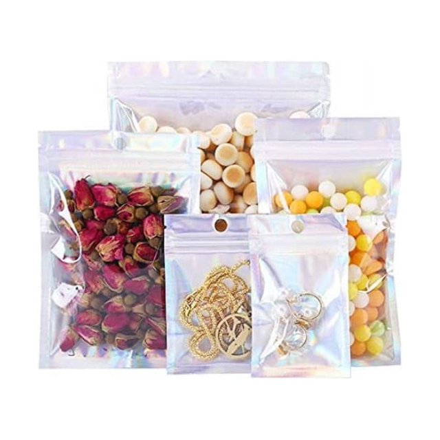Paquete de 200 bolsas herméticas reutilizables de papel de aluminio con cremallera, 4 tamaños, bolsas reutilizables de Mylar coloridas para dulces y nueces