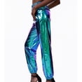 thumbnail image 2 of SWSMCLT Women's Casual Metallic Pants Shiny Hot Dance Casual Pants Long Trousers Halloween Stretch Elastic Waist Blue Large, 2 of 4