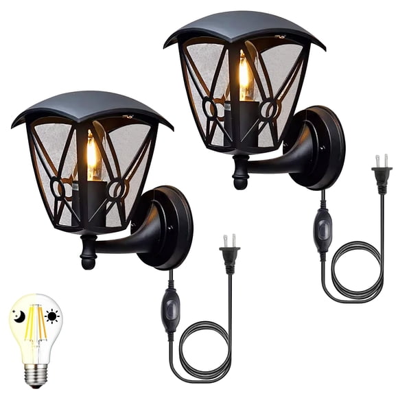 FSLIVING Industrial Waterproof Wall Lights Dusk to Dawn LED 8W Plug-in Outdoor