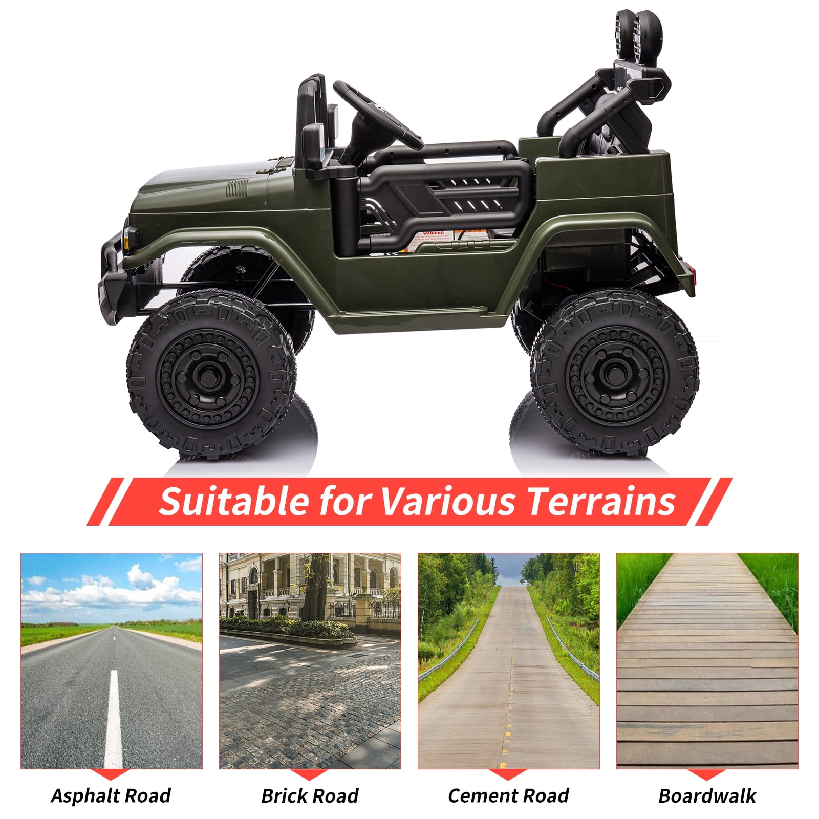 EastVita 12V Ride On Truck Car with Remote, Spring Suspension, and LED Lights Green