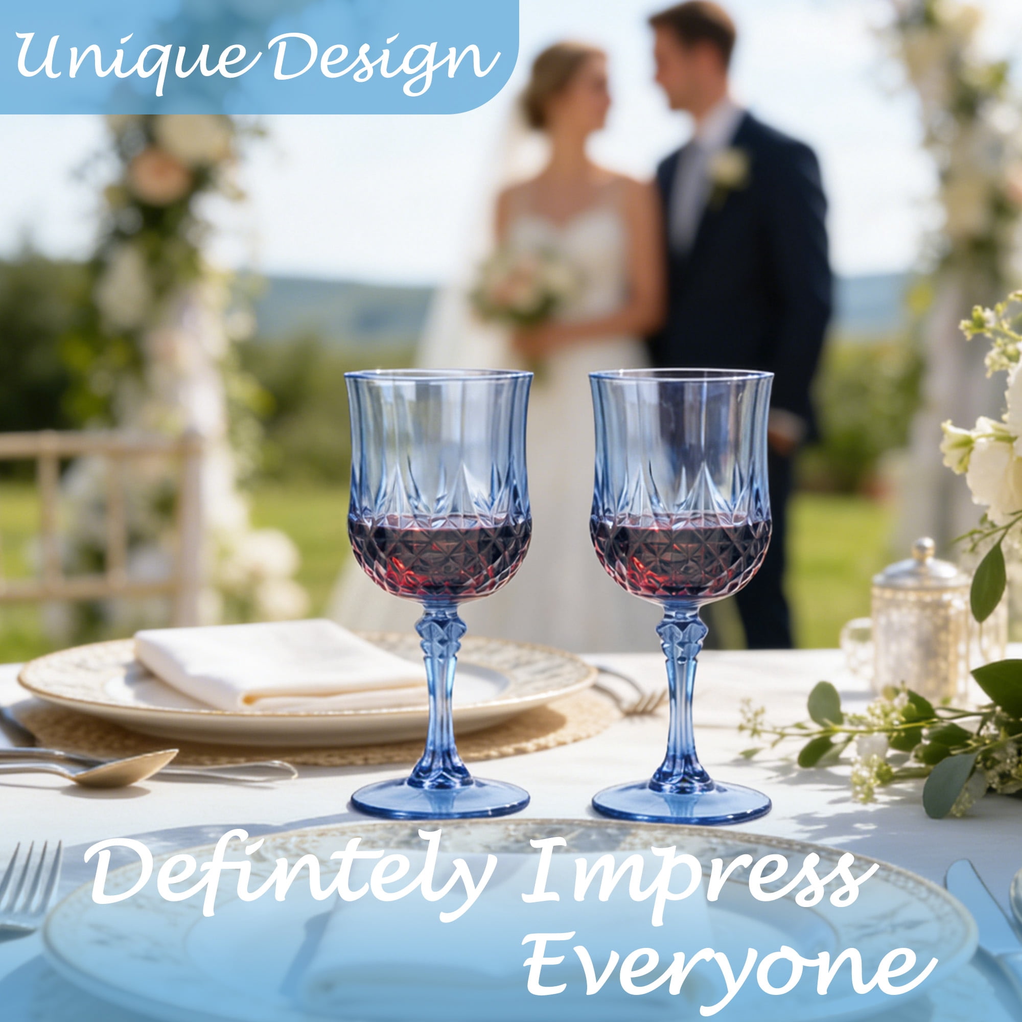 ZHURUININ Reusable Plastic Wine Glasses ，Blue，7oz，48Pack