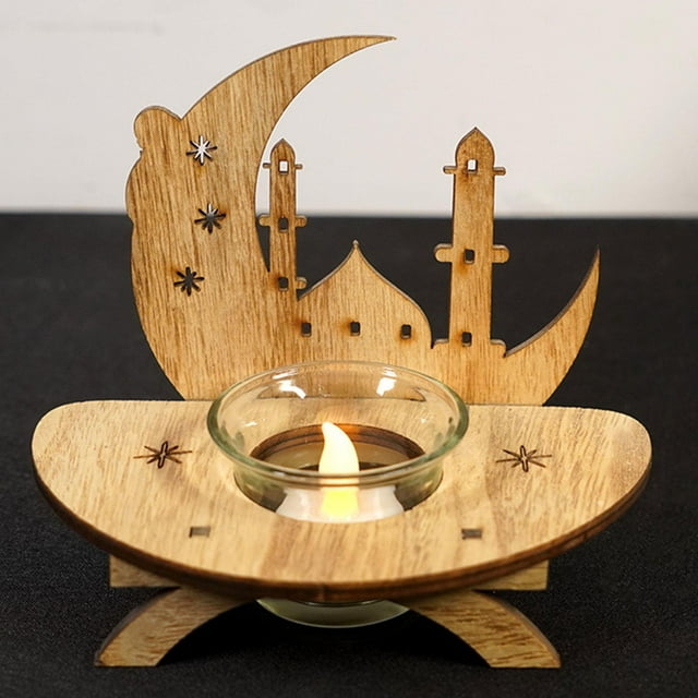 Eid Mubarak Tealight Portavelas Escritorio Forma de Artesanía de con copa de candeliere para la decoración para hogar de Ramadán Baoblaze Porta vela
