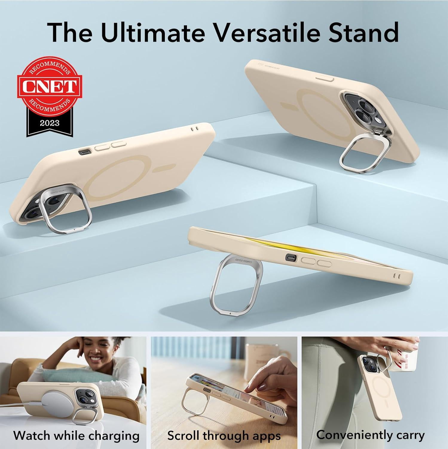 ESR iPhone 15 Pro Max Case Cloud Silicone MagSafe with Stash Stand Military-Grade Protection, Tan