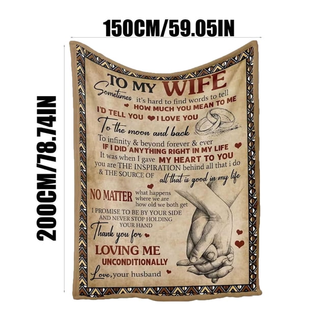 Fiudx Manta "Para Mi Esposa", Manta Romántica de Forro Polar, Diseño Suave y Acogedor, Un Cálido Abrazo Todos Los Días, Perfecta para Cualquier Época Del Año, Regalo Ideal para Esposa, San Valentín,