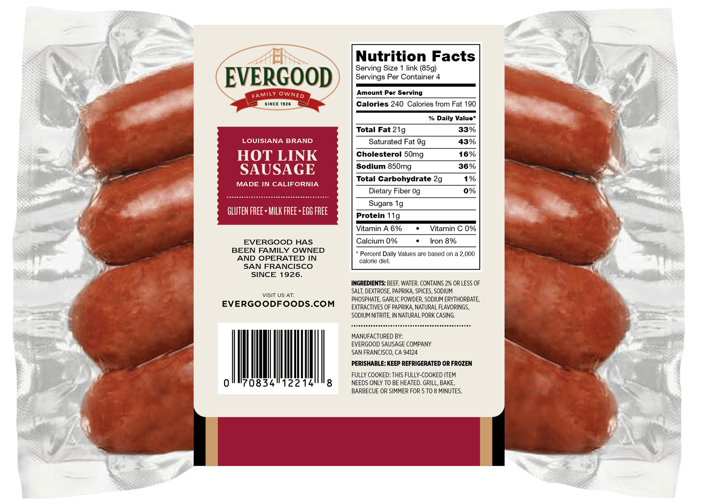 Evergood Hot Link Sausage, 4 Count, 12 oz