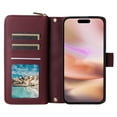 thumbnail image 4 of Compatible for iPhone 16 Wallet Case, Crossbody Strap PU Leather Folio Phone Cover, Zipper Handbag Purse with Card Holder Lanyard Flip Stand for iPhone 16, Winered, 4 of 10
