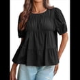 thumbnail image 3 of Blusas Babydoll con Mangas Abullonadas y Peplum para Mujer, Camisetas de Algodón Plisadas Ahumadas de Verano, Blusas Casuales Holgadas y Fluidas. Negro M, 3 of 10