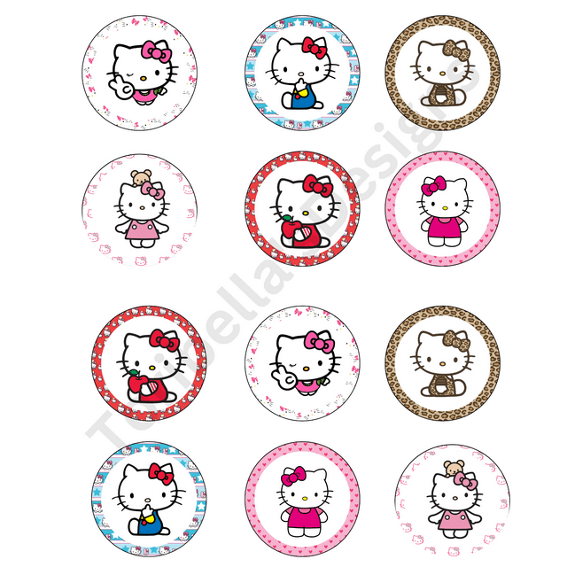 Hello Cute Kitty Edible Image Happy Birthday Cupcake Toppers Twelve 2 ...