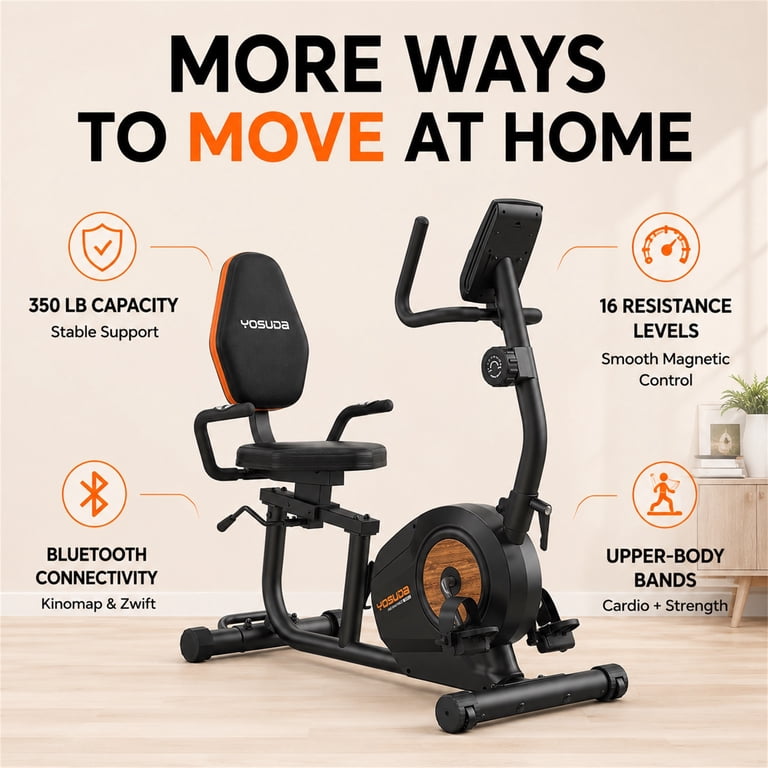 YOSUDA PRO Recumbent Exercise Bike, 350 lbs Capacity, 16-Level
