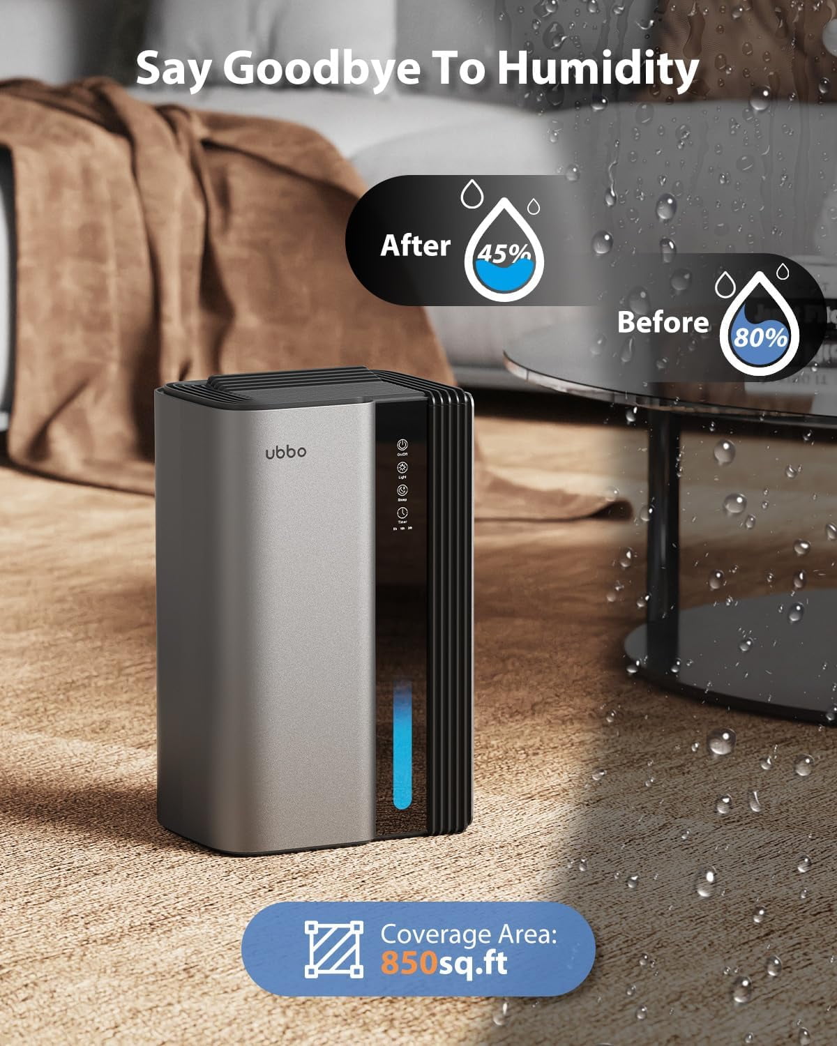 95oz Dehumidifiers for Home, 1000 Sq.Ft Dehumidifier with drain hose - Auto Shut Off, Timer, Sleep Mode & Drain Hose 7 Color Light Bedroom, Bathroom, RV Grey