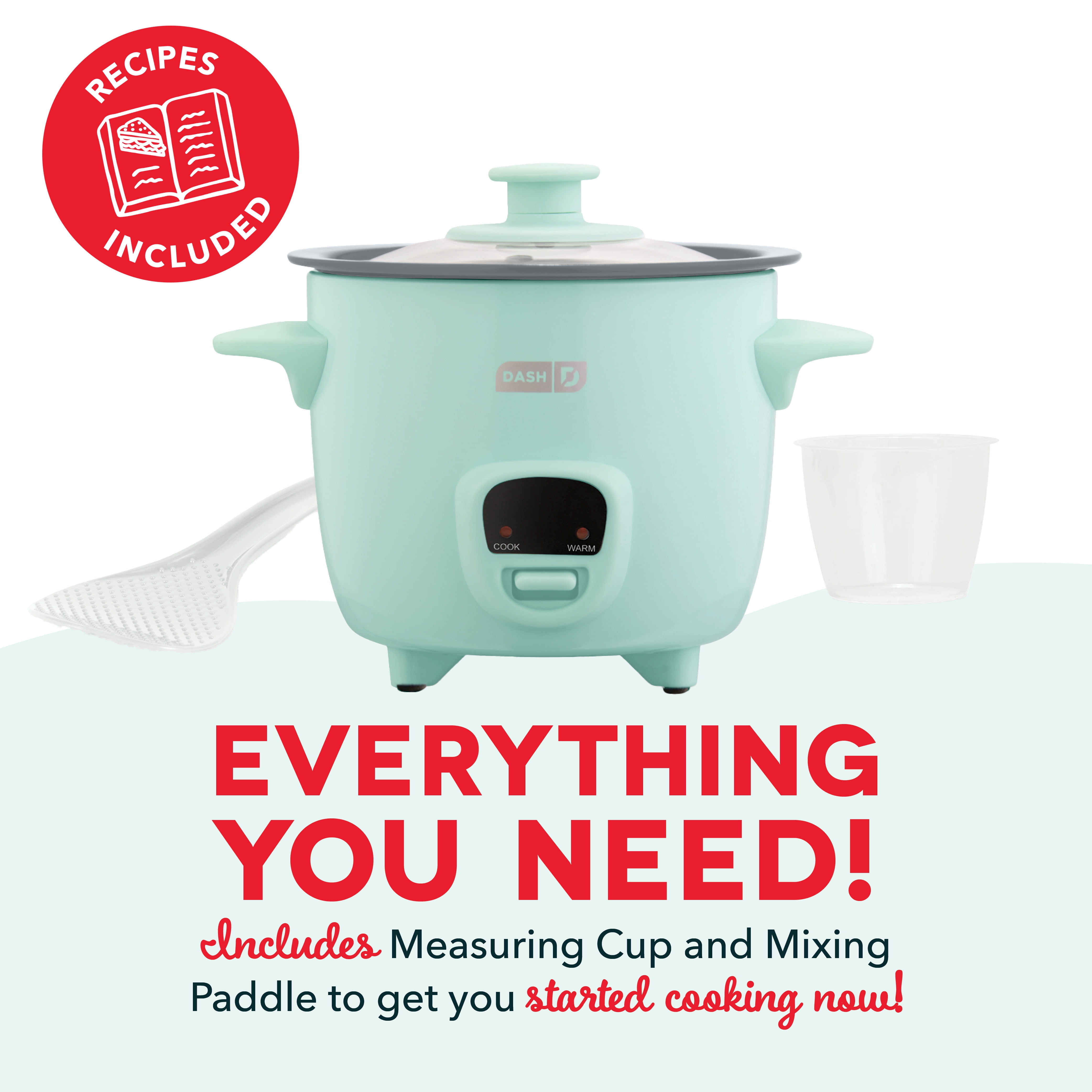 Dash Mini Rice Cooker Steamer with Removable Nonstick Pot, Keep Warm Function & Recipe Guide, .5 Quart, for Soups, Stews, Grains & Oatmeal, Aqua