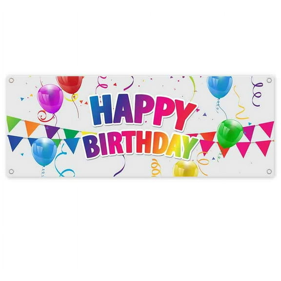 Happy Birthday Balloons 13 oz Vinyl Banner With Metal Grommets