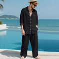 thumbnail image 5 of Men's Big & Tall Linen Set | Old Money Shirt, Loose Long Sleeve & Pants Breathable Lightweight Linen | Classic For Vacation, Casual & Daily, 5 of 5