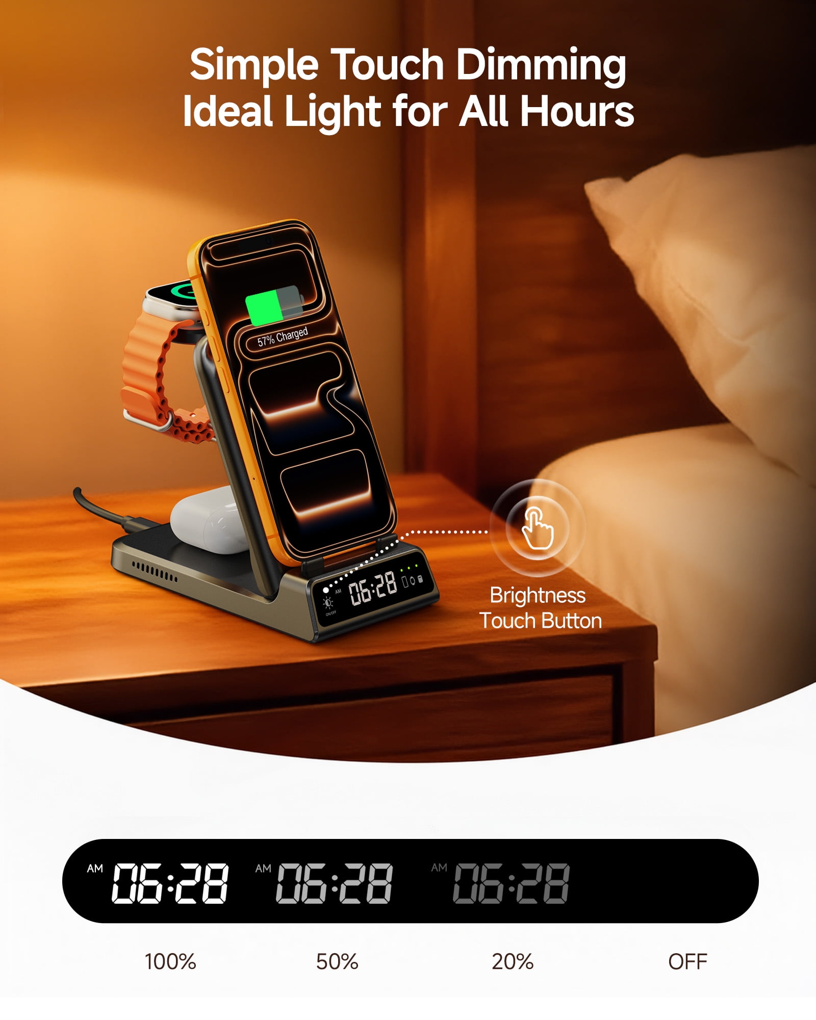 Charging Station for iPhone, SwanScout 703A, Wireless Charger for iPhone 17/Air/16/15/14/13/12/11 Series, for Apple Watch 10/Ultra 2/9/8/7/6/5/SE 2, for Airpods Pro 3/2, Foldable and Portable