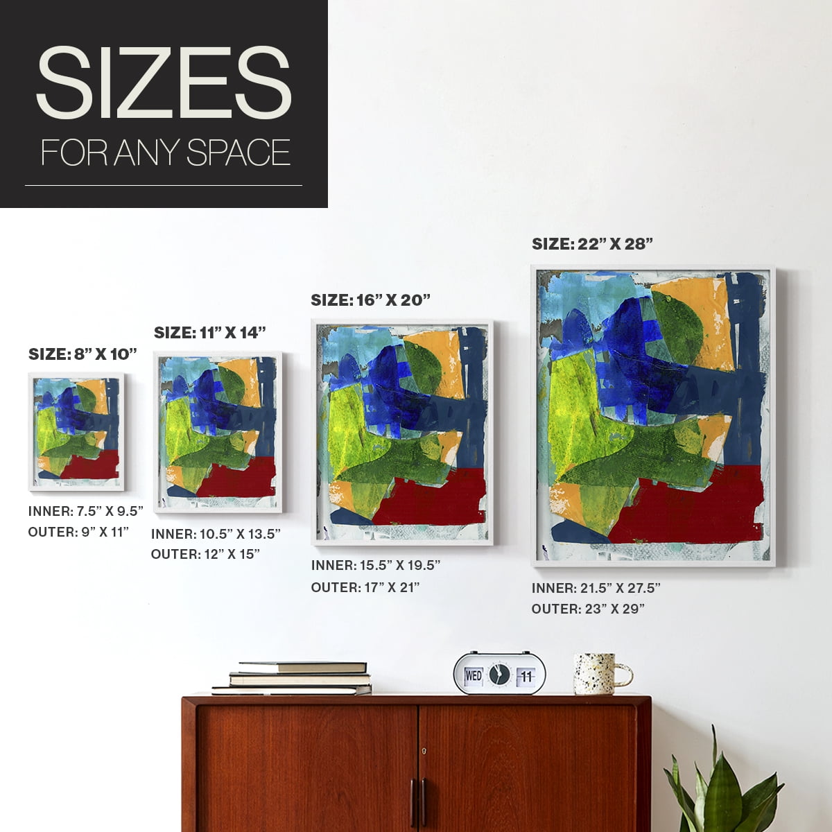 Brights Strokes II Framed Print in White Solid Wood Framed Print No Nail Hanging