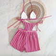thumbnail image 7 of Cxenplz Women's 3 Piece Swimsuit Set Boho Bikini Set Textured Hollow Out Halter Triangle Bathing Suit with Cover Up Shorts, 7 of 7