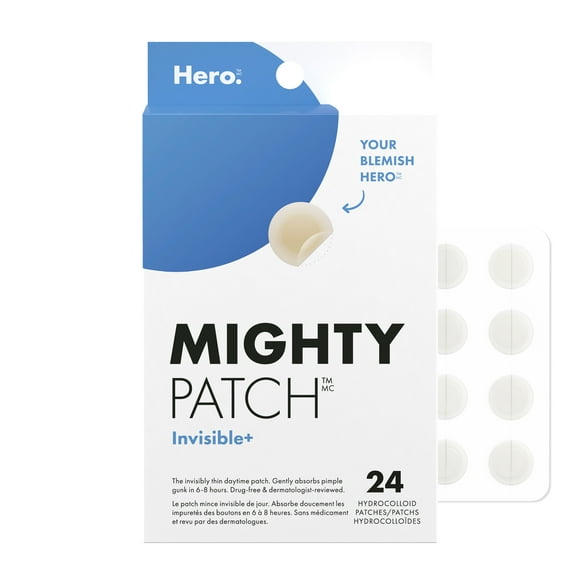 Hero Cosmetics Mighty Patch Invisible+, Barely-There Hydrocolloid Patches for Pimples on Face, Day-Time Acne Treatment for Sensitive Skin, 24ct