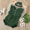 thumbnail image 3 of FRSASU Kids Clothing Baby Kids Girls Sleeveless Ruffle Button Romper jumpsuit+Headband Set Green 80(80), 3 of 9