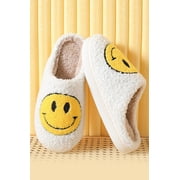 PacificPlex Womens Slippers Plush Happy Face (5-6, White)
