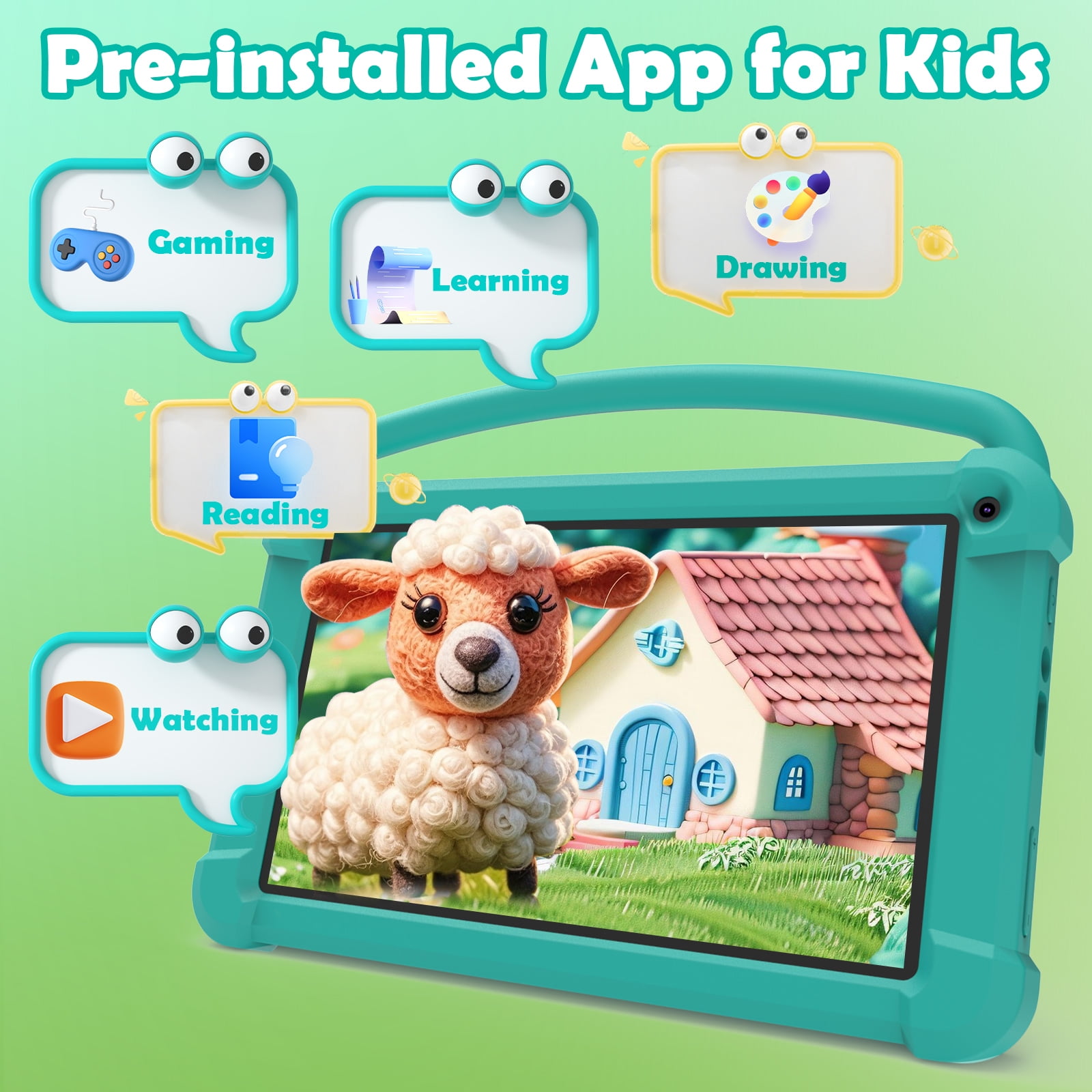 7 Inch Kids Tablet, Quad Core Android Toddler Tablets, Children Tablet with 32GB Storage 4GB RAM WiFi BT Shockproof Case Dual Camera Educationl Games Parental Control, Kids Software Pre-Installed.