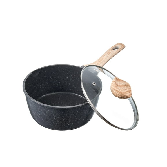 VEVOR 2.5 QT Saucepan, Nonstick Saucepan with Tempered Glass Lid, Multipurpose Cooking Sauce Pot with Detachable Handle, Sauce Pan Small Kitchen Cooking Pot with Coating, Induction Compatible, Black