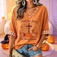 thumbnail image 2 of IDOCLOTHES Thanksgiving Tshirts Shirts for Women Loose Fit Black Cat Pumpkin Printed Fall For Jesus He Never Leaves Halloween Tops V Neck T Shirts Womens Clothes IDO02-Orange, XXL, 2 of 4