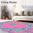 thumbnail image 2 of ODIKA 8'x10' Machine Washable Non-Slip Area Rug, Retro Ocean Breeze Featuring Interlocking Scrolls and Fan Shaped Accents High Traffic Rug with Pad, Pink, 550248, 2 of 8