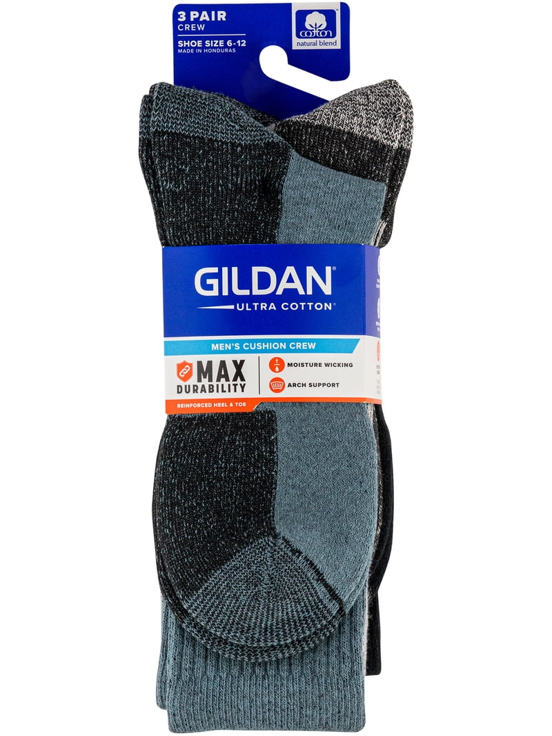 Gildan Men's Ultra Cotton Crew Socks Assorted, 3 Pack - Walmart.com