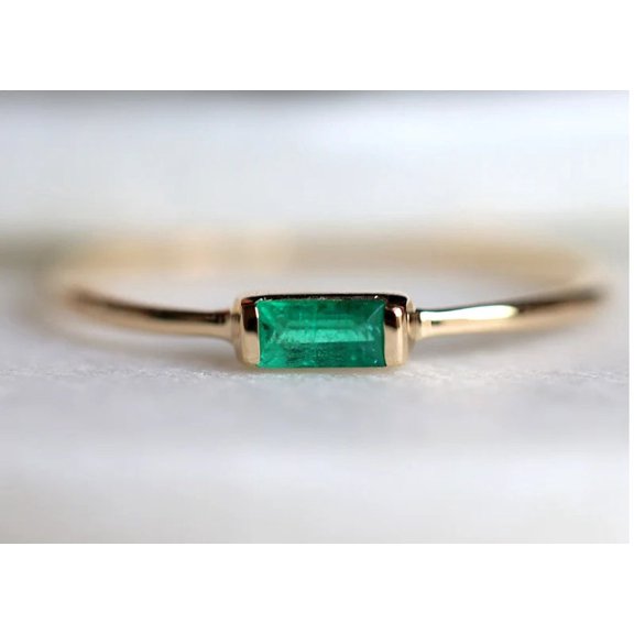 Emerald Baguette Stacking Ring, Emerald Ring, Baguette Stacking Ring, Baguette ring,Handmade ring May Birthstone Stacking Band Ring Gift Her