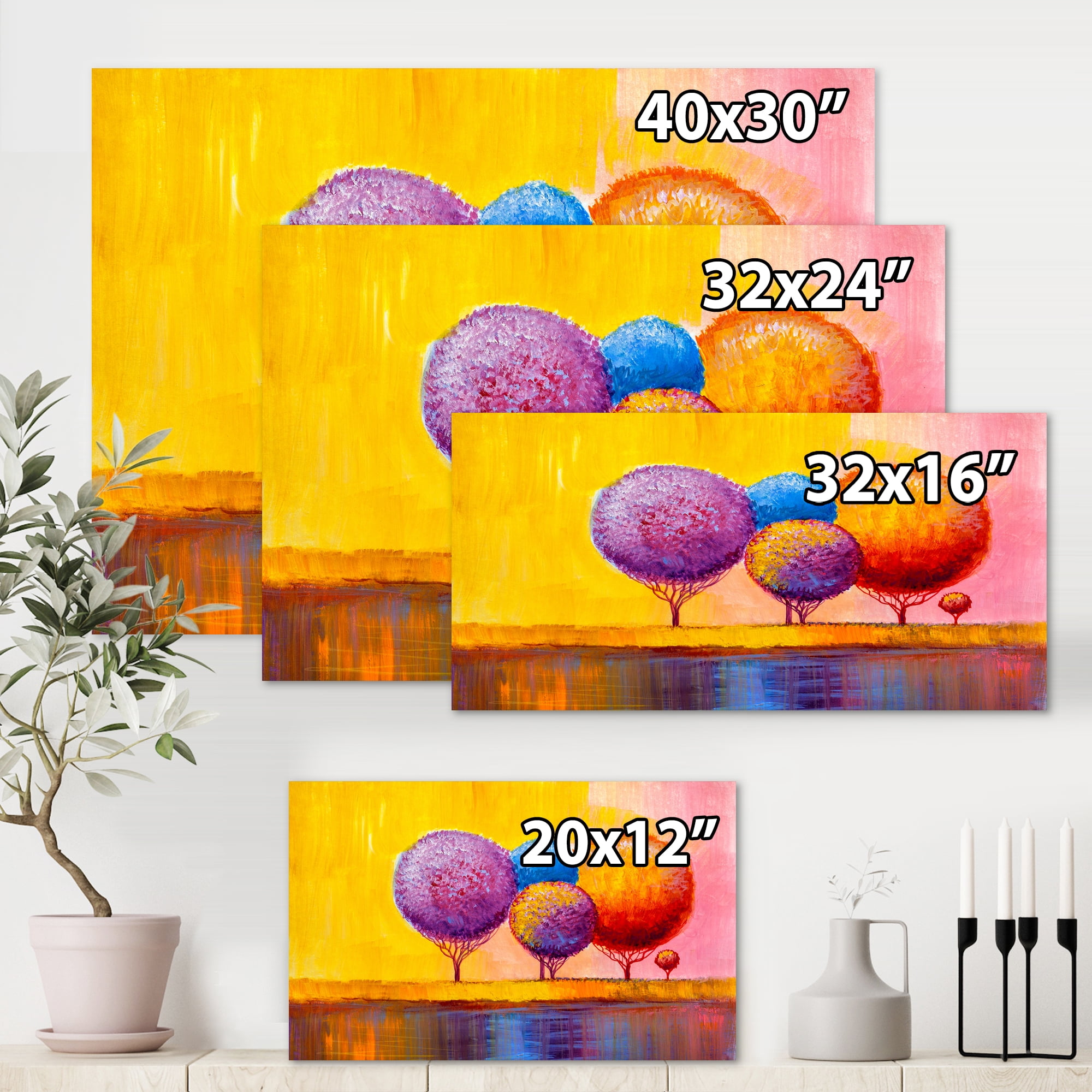 Designart ' Autumn Colorful Fantasy Trees I ' Modern Canvas Wall Art Print