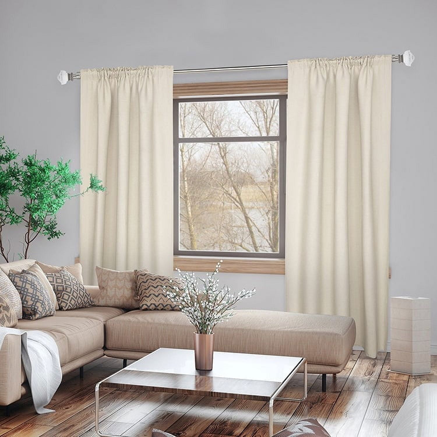 Lumi 1" Single Curtain Rod Set Brushed Nickel- Crystal Square  finials 72"-144" - Brushed Nickel