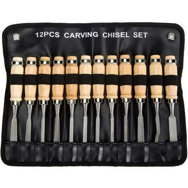 Cinceles para carpintería de tamaño completo, multiusos con diseño ergonómico, estuche de lona para almacenamiento seguro, cincel para esculpir de acero al carbono, adecuado para modelos o