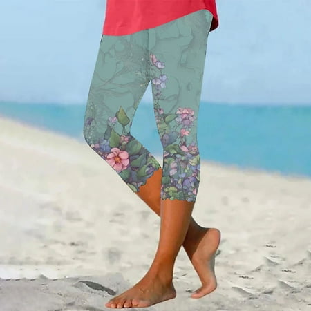 uublik Leggings With Pockets for Women Floral Print Stretchy Cozy Cropped Pants Lightweight Soft Lounge Pajamas Slim Fit Pants Multicolor XL