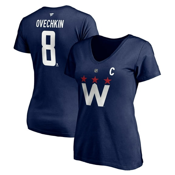 Women's Fanatics Alexander Ovechkin Navy Washington Capitals Authentic Stack Name & Number V-Neck T-Shirt