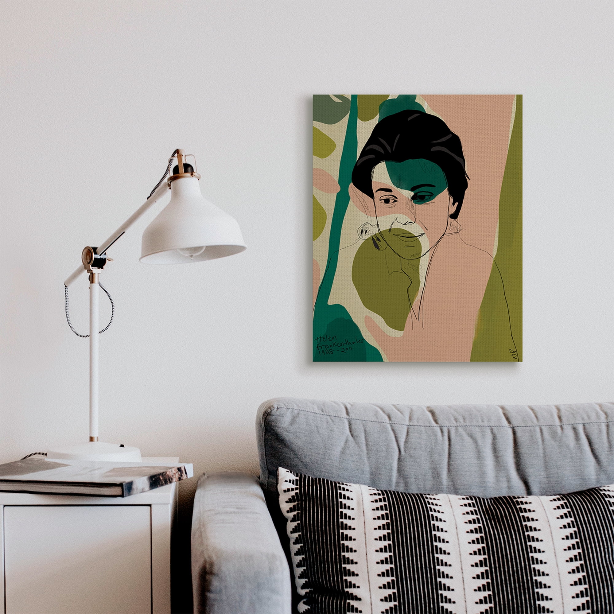 Stupell Industries Frankenthaler Painter Portrait Abstract Green Shapes Novelty Painting Gallery Wrapped Canvas Art Print Wall Art, 24 x 30