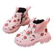 thumbnail image 2 of Girls Cute Ankle Boots Strawberry Printed Side Zipper Booties Kids Comfy Platform Non-Slip Short Boots Pink 8.5 Toddler, 2 of 7