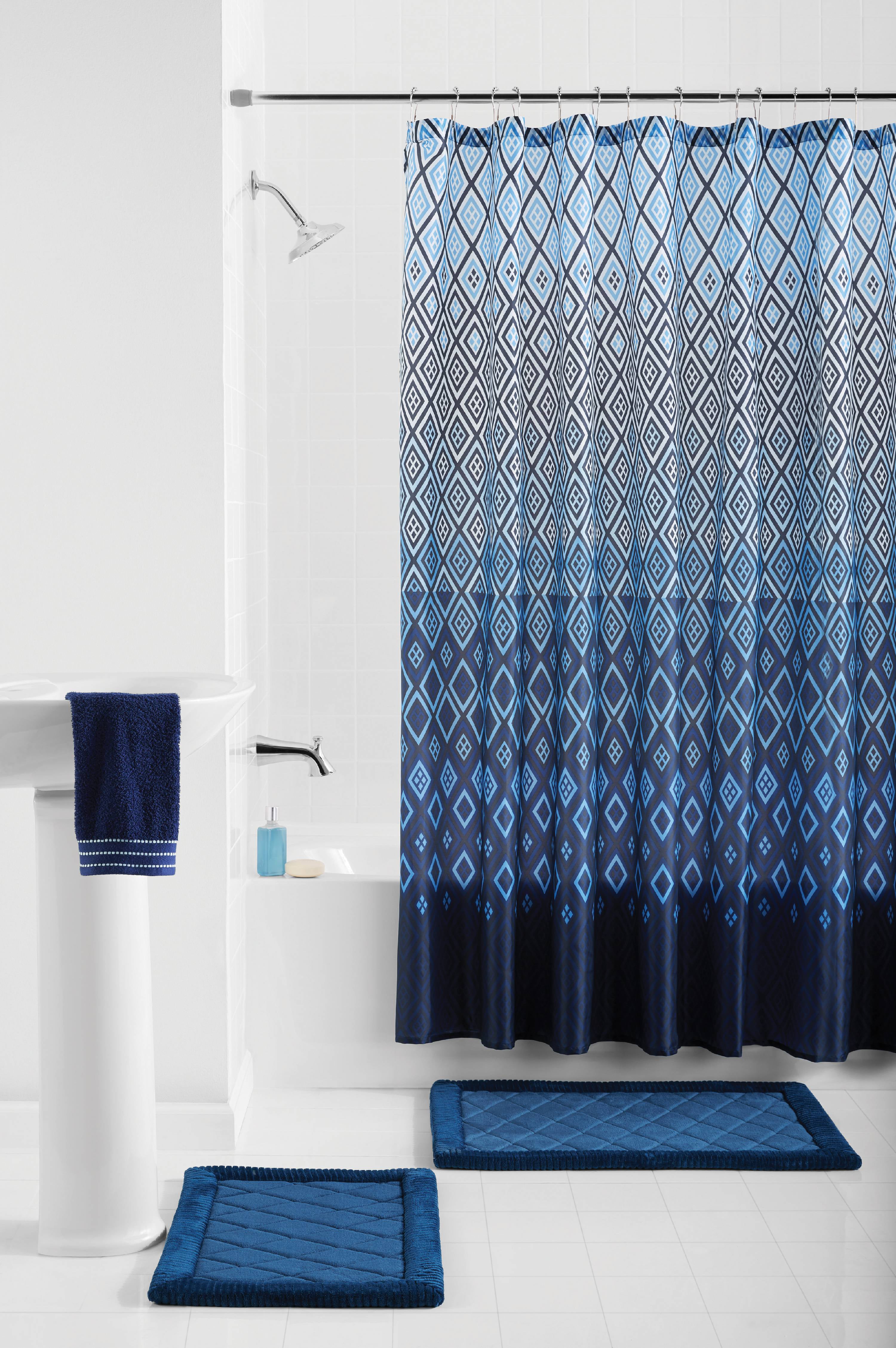 Stockholm Blue Geometric Polyester, Bathroom Shower Curtain Sets Blue