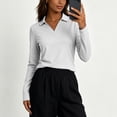 thumbnail image 4 of Tqcoqu Women's Solid Collared V Neck Long Sleeve Polos Shirts,Soft Casual Work Office Basic Pullover Tops,White Women's S-XXL, 4 of 7
