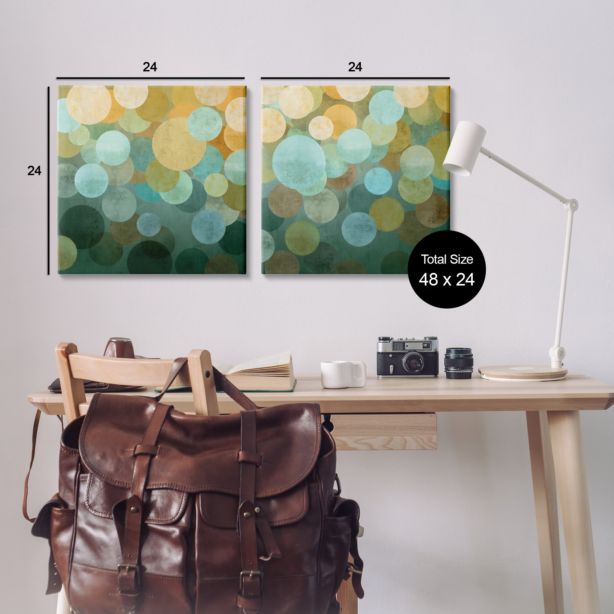 Stupell Industries Overlapping Circles Abstract Abstract Painting Wrapped Canvas Art Print Wall Art, 24 x 24, Set of 2