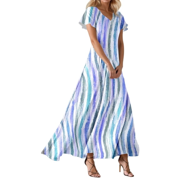 Bohemian Summer Vacation Dress For Women Elegant V Neck Flowing Casual Maxi Dress For Beach And Resort Wear
