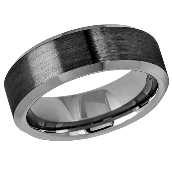 Free Engraving Personalized Custom Engraving Men's Women's Tungsten Wedding Band 8mm Gun Metal IP Plated Brushed Center High Polish Beveled EdgeSZ: 8.5