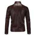 thumbnail image 6 of Herrnalise Men's Fashion Casual Leather Long Jacket Sleeve Lapel Pocket Zipper Fitted Top Coat Brown, 6 of 6