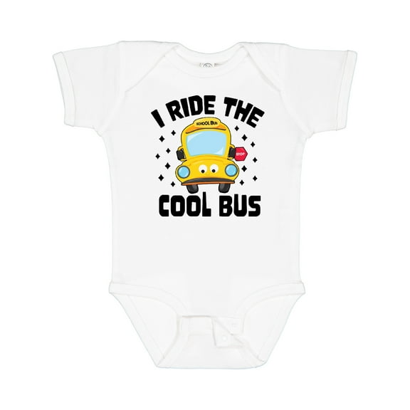 Inktastic I Ride the Cool Bus with Yellow Bus Boys or Girls Baby Bodysuit