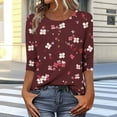 thumbnail image 4 of CYMMPU Spring Tunic Tops 3/4 Sleeve Blouses for Women Dressy Casual Fall Fashion Shirts Loose Fit Flower Pattern Button up V Neck Business Elegant Work Topss Wine XXXL, 4 of 7